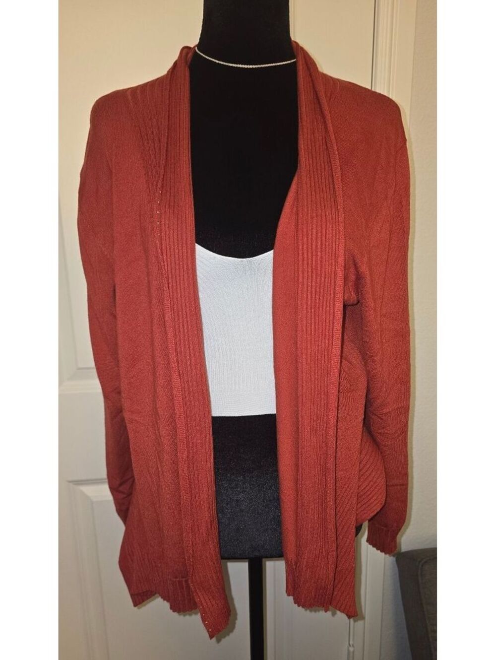 Allison Daley Rust Orange Open Front Cardigan Sweater Petite XL